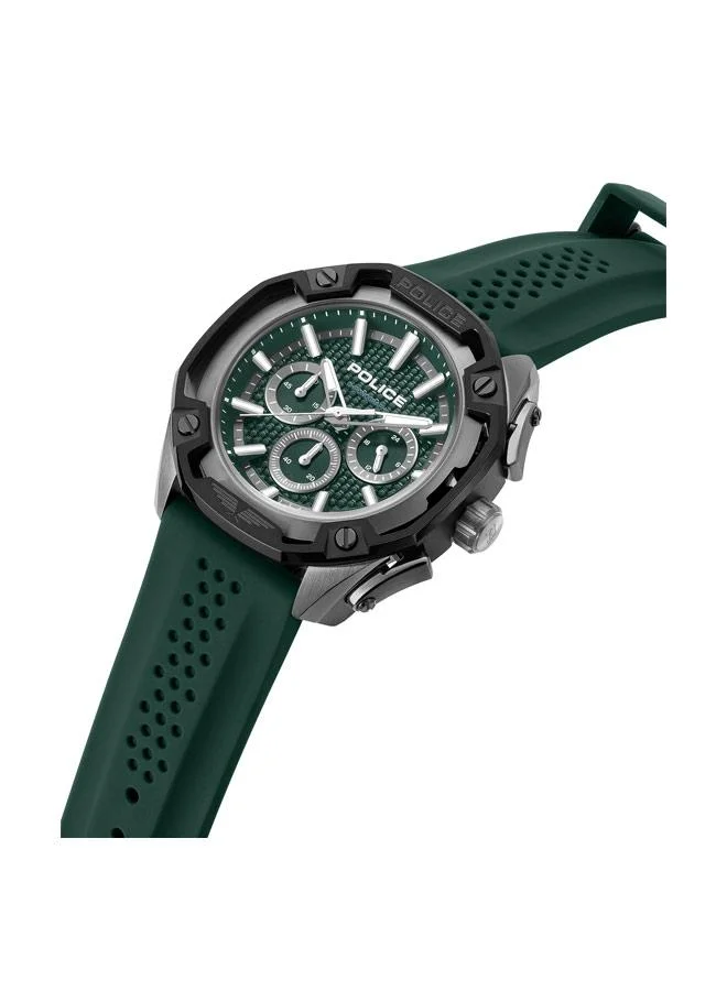بوليس Centurian Green Dial Silicone Strap Chronograph Watch for Men, 46mm